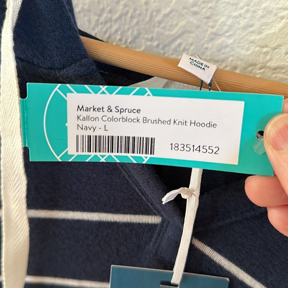 Market & Spruce Kallon color block brushed knit hoodie navy size large - Picture 7 of 7